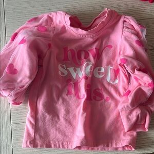 Pink Blouse with Puffed Sleeves and Text Detail